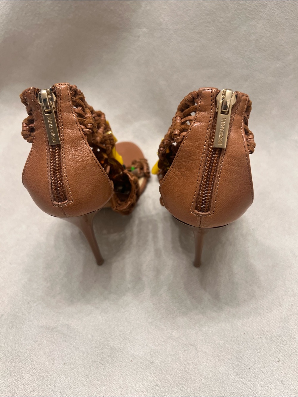 Jimmy Choo Braided “Iris” Brown Tropical Embellished Sandals - Picture 3 of 5